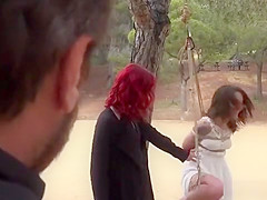 Bound brunette teen 18+ fucked in public