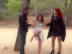 Bound brunette teen 18+ fucked in public