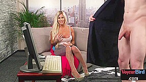 British voyeur MILF in lingerie seduces her who jerks on her