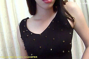 Brunette Ladyboy In Black Dress Gets Her Hairy Cock Sucked