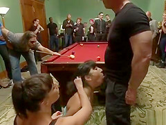 Brunette anal fucked in crowded pool bar
