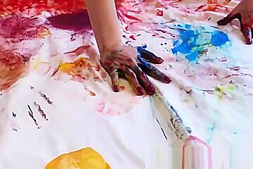 Brunette babe Melissa fucks her bf covered in body paint