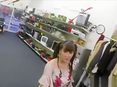 Brunette babe Tiffany Rain gets drilled in the pawnshop