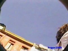 Brunette in black skirt and pink shirt thong video