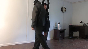 Burglar helps bondage girl to pee