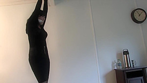 Burglar helps bondage girl to pee