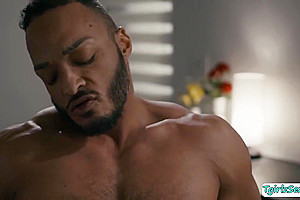 Busty TS Foxxy gobbles big black cock