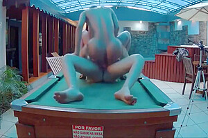 Busty Ts Rides Her Dates Cock On Top Of A Billiard Pool