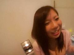 Busty asian amateur fucks guy in washroom