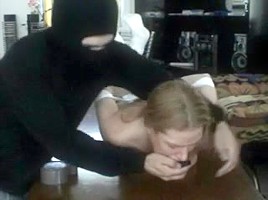 Busty blonde babe gets hogtied on the table