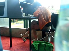 Candid Asian MILF Shoeplay Dangling Feet at Library