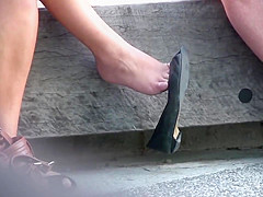 Candid Brunette Feet & Legs Shoeplay Dangling