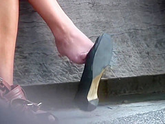 Candid Brunette Feet & Legs Shoeplay Dangling