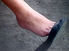 Candid Brunette Feet & Legs Shoeplay Dangling