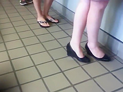 Candid Mature Feet Legs Shoeplay Dipping in Line or Queue