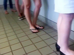 Candid Mature Feet Legs Shoeplay Dipping in Line or Queue