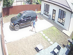 Caught In Front Of A Security Camera  Busty Girl Sucks Boyfriend In My Backyard!
