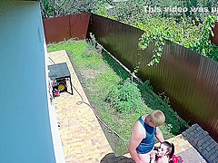 Caught In Front Of A Security Camera  Busty Girl Sucks Boyfriend In My Backyard!