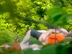 Chick rides dick in public park