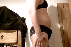 Chubby sissy wanks in lingerie