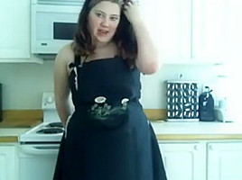 Chubby teen 18+ girl slowly stripping (then masturbates) in kitchen