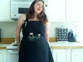 Chubby teen 18+ girl slowly stripping (then masturbates) in kitchen