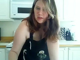 Chubby teen 18+ girl slowly stripping (then masturbates) in kitchen