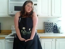 Chubby teen 18+ girl slowly stripping (then masturbates) in kitchen