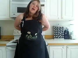 Chubby teen 18+ girl slowly stripping (then masturbates) in kitchen