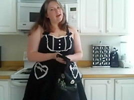Chubby teen 18+ girl slowly stripping (then masturbates) in kitchen