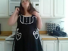 Chubby teen 18+ girl slowly stripping (then masturbates) in kitchen