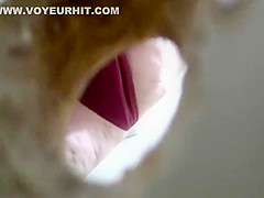 Chubby woman with fat shaved pussy peeing
