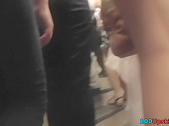 Classic panties under mini skirt in this upskirt clip