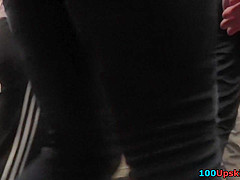 Classic panties under mini skirt in this upskirt clip