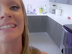 Classy MILF stepmom gives stepson blowjob for breakfast