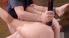 Cocksucker Stella May spread eagle for BDSM penetration