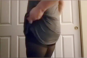 Crossdresser striptease with big cumshot at the end