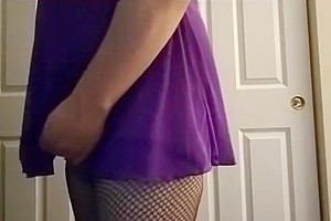 Crossdresser striptease with big cumshot at the end