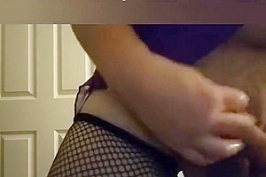 Crossdresser striptease with big cumshot at the end
