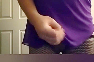 Crossdresser striptease with big cumshot at the end
