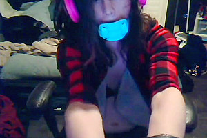 Cuffed, Gagged, Plugged, Clit Caged, and Listening to