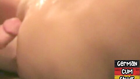Cum loving German stud eats cum after bareback anal 3some