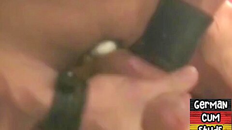 Cum loving German stud eats cum after bareback anal 3some