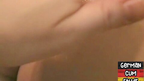 Cum loving German stud eats cum after bareback anal 3some