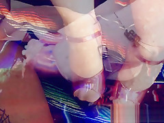Cumshot on Pink Holo Pleaser Platform Heels with Pink OTK Socks