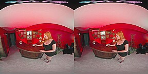 Curvy redhead shoves a toy up her ass in virtual reality