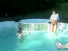 Cute Rain Gets Wet Washing Car With Lesbo