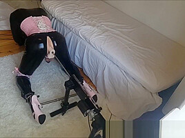 CuteCross: Sissy in catsuit fucked brutally while chained to sex machine