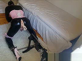 CuteCross: Sissy in catsuit fucked brutally while chained to sex machine