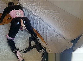 CuteCross: Sissy in catsuit fucked brutally while chained to sex machine